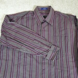 Allen Flasser Shirt Men's Button Up 2XL  XXL Brown Stripe Long Sleeve